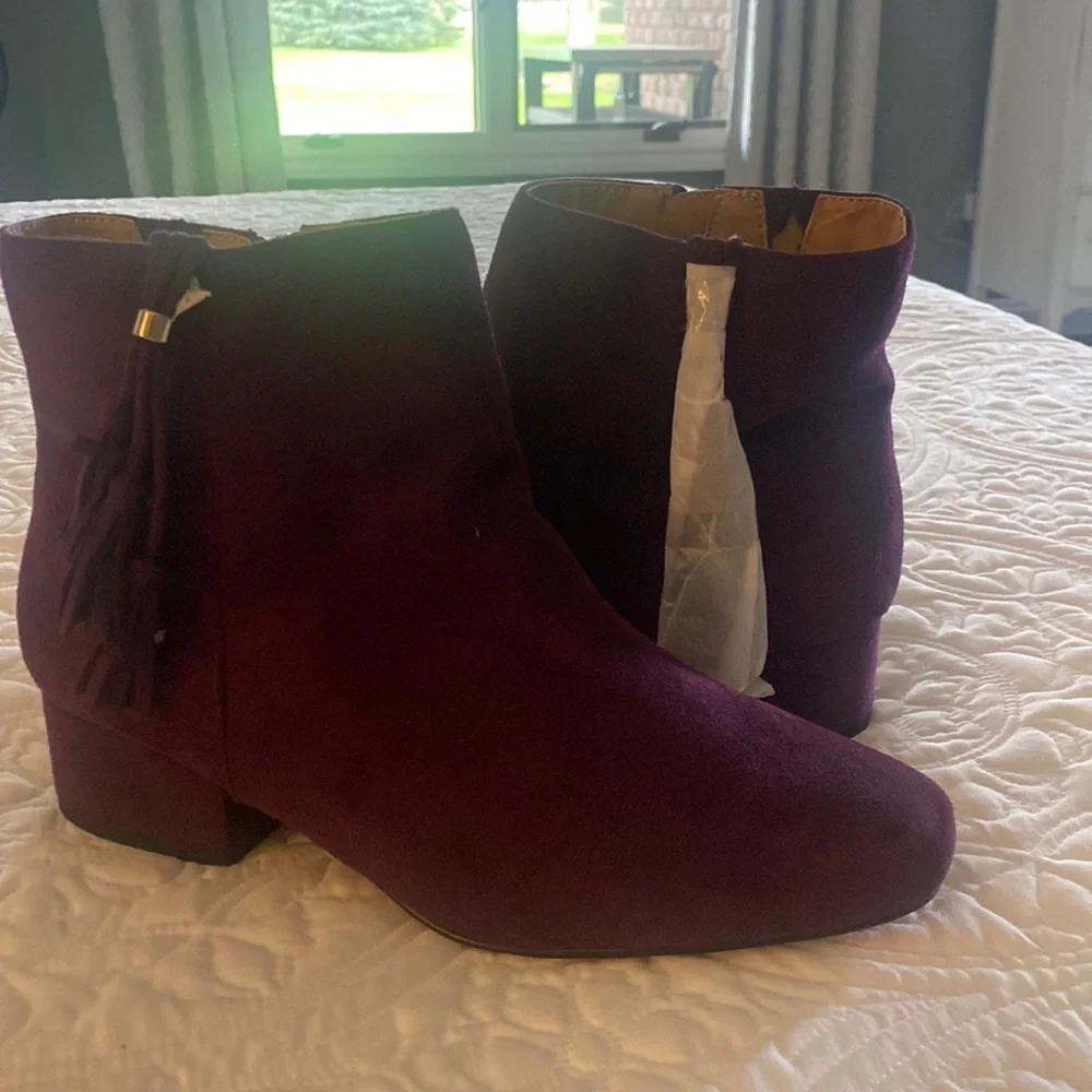 Plum colored low boots with a little fringe zipper. Brand new. - Picture 1 of 8